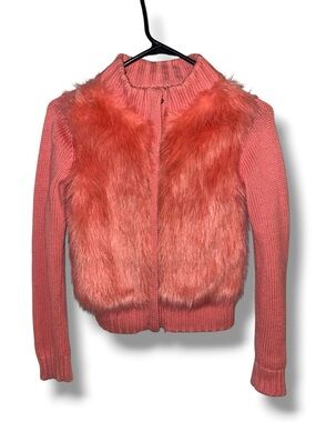 GAP Kids Coral Knit Zip Sweater with Faux Fur, size L (10)